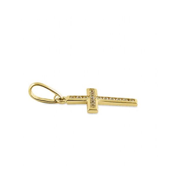Solid 14K Yellow Gold CZ Cross Pendant Necklace - Picture 3 of 5